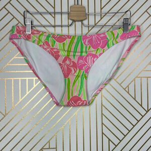 Lilly Pulitzer Surfs Up Bikini Bottom Hibiscus Floral Print Pink‎ Green Size M